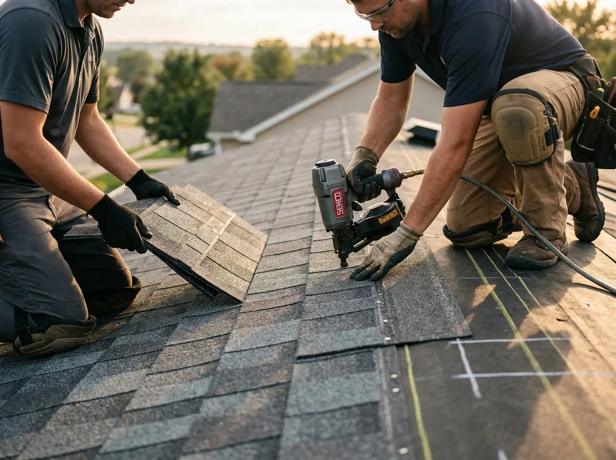 Professional roofer working on a residential roof in Yreka
